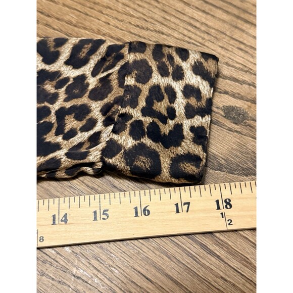 Michael Kors Womens Top Full Zip Roll Tab Sleeve Leopard Animal Print Sz XS - Picture 12 of 13